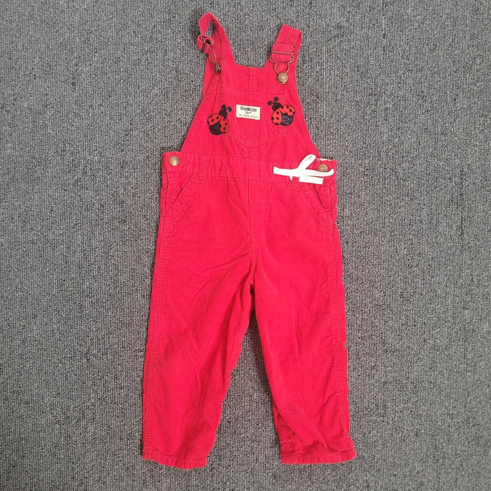 OshKosh B'gosh 24M Corduroy Overalls Toddler‎ Girl Red Ladybug Vestbak Snap Leg